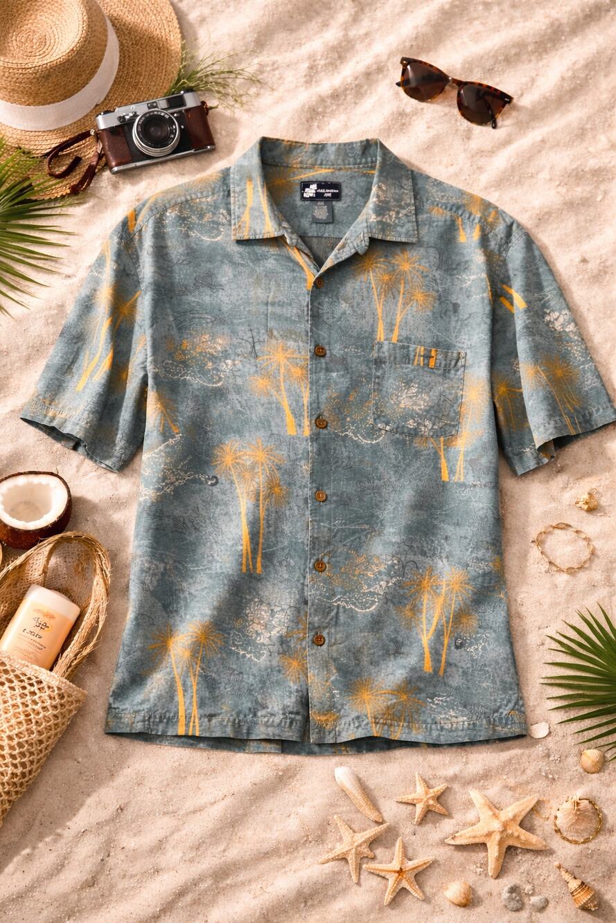 Caribbean Joe Men’s Palm Tree Short Sleeve Button-Up Shirt Blue & Yellow SZ XXL